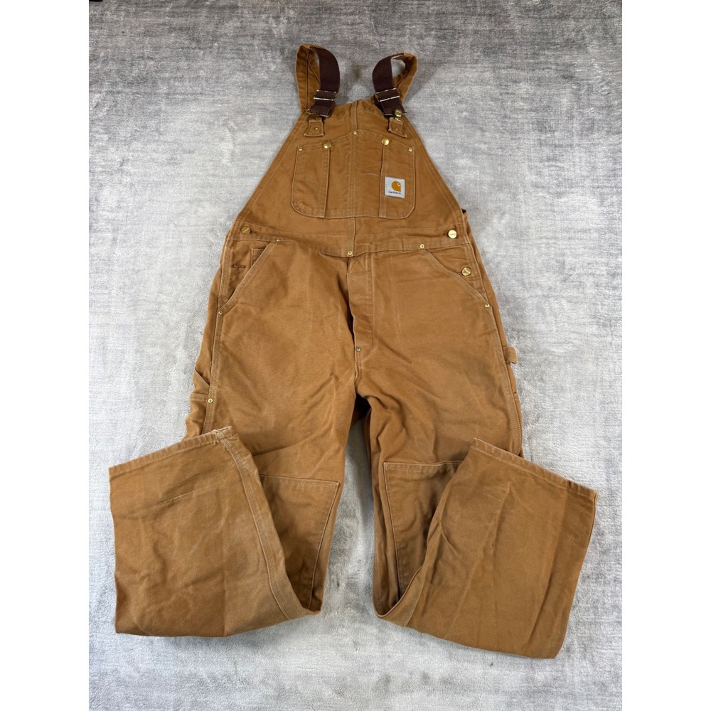 Carhartt Overalls Mens 36x30 Brown R01 BRN Duck Bib Double Knee Made In USA